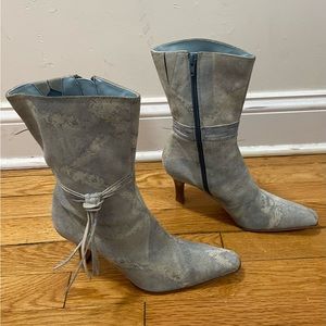 Apostrophe Vintage Simba Mid-Calf Boots Distressed Jeans Look Size 8.5 W